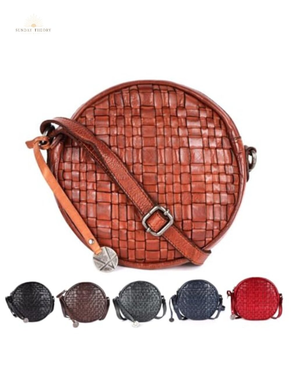 Genuine Leather Round Crossbody Bag Sling Bag for Women Adjustable Strap